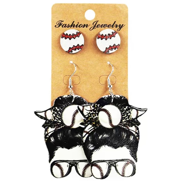 2 Pairs Softball Earrings & Studs set - Picture 7 of 7